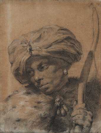 戴头巾的弓箭手`Archer with Turbaned Headdress (c. 1740) by Giovanni Battista Piazzetta