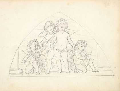 四个音乐Putti`Four Musical Putti (ca. 1849) by Frederic Leighton