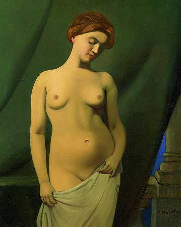 裸体女人，绿色窗帘`Naked woman, Green Curtain by Felix Vallotton