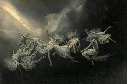闪电击中了一群女巫`Lightning Struck a Flock of Witches by William Holbrook Beard