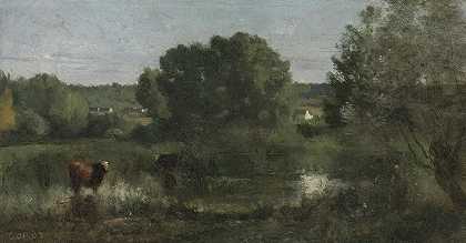 马库锡，奶牛池`Marcoussis, La Mare Aux Vaches by Jean-Baptiste-Camille Corot