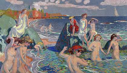 浴缸，小寺庙海滩`Bathers, Petit Temple Beach by Maurice Denis