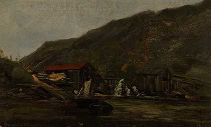 下雨了，曼达尔`Regnstemning, Mandal (1858) by Amaldus Nielsen