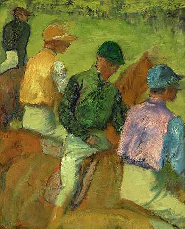 四个骑师，1889年`Four Jockeys, 1889 by Edgar Degas