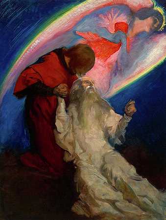 加拉哈德在《圣杯的探索与成就》（1893-1901）中发布的《安福塔斯研究》`Study for Amfortas Released by Galahad, in The Quest and Achievement of the Holy Grail, 1893-1901 by Edwin Austin Abbey