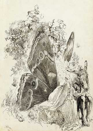《海底与泰坦尼克号》，仲夏夜之梦插图`Bottom and Titania, illustration for A Midsummer Night\’s Dream by Edwin Austin Abbey