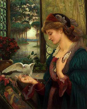 爱的使者，1885年`Love\’s Messenger, 1885 by Marie Spartali Stillman
