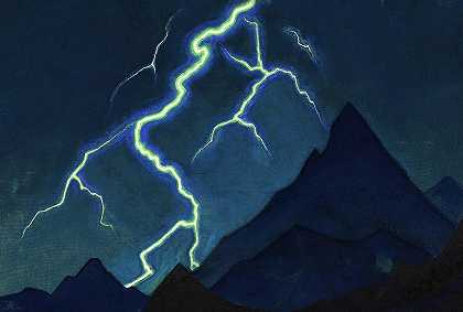 天堂的呼唤，闪电，1935-1936`Call of the Heaven, Lightning, 1935-1936 by Nicholas Roerich