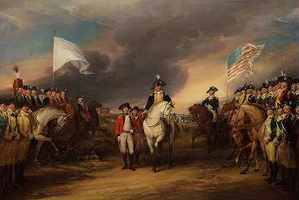 康沃利斯勋爵于1781年在约克敦投降`The Surrender of Lord Cornwallis at Yorktown, 1781 by John Trumbull
