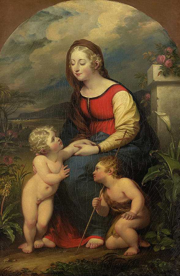 圣母玛利亚和圣约翰的孩子`Madonna and Child with Saint John the Baptist by John Trumbull