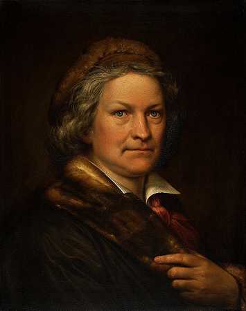 穿着工作服的桑瓦尔森肖像`Portrait Of Thorvaldsen In His Working Clothes (C. 1830) by Eduard Magnus