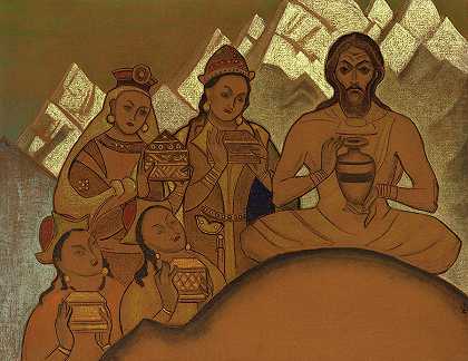 神圣的礼物，锡金系列，1924年`Holy gift, Sikkim series, 1924 by Nicholas Roerich