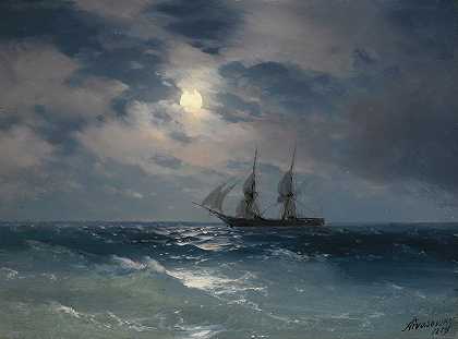 月光下的水星`The Brig Mercury In Moonlight (1874) by Ivan Konstantinovich Aivazovsky
