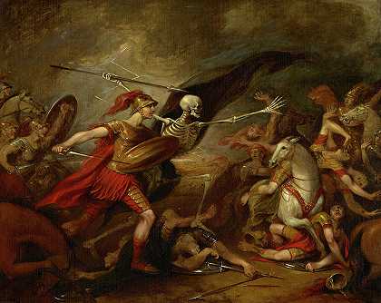 1839-1840年，约书亚在艾城战役中死亡`Joshua at the Battle of Ai, Attended by Death, 1839-1840 by John Trumbull
