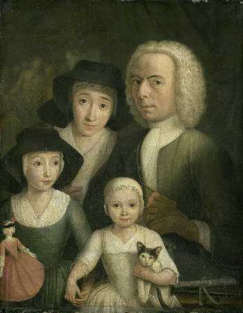 与妻子桑内克·范博梅尔及其两个孩子的自画像`Self Portrait with his Wife Sanneke van Bommel and their two Children (1761 ~ 1784) by Hendrik Spilman