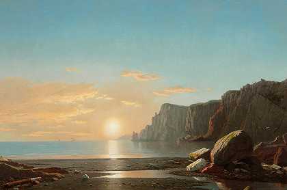 芬迪湾日出时的北岬景观`View of Northern Head at Sunrise in the Bay of Fundy (1862) by William Bradford