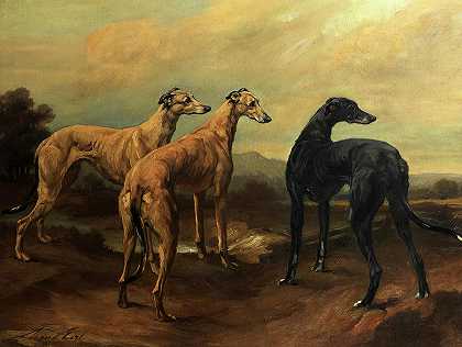 风景中的灰狗`Greyhounds in a Landscape by Maud Earl