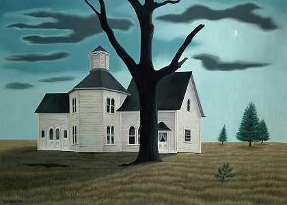 老房子，新月`Old House, New Moon by George Ault