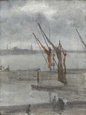 灰色和银色-切尔西码头`Grey and Silver – Chelsea Wharf (c. 1864 1868) by James Abbott McNeill Whistler