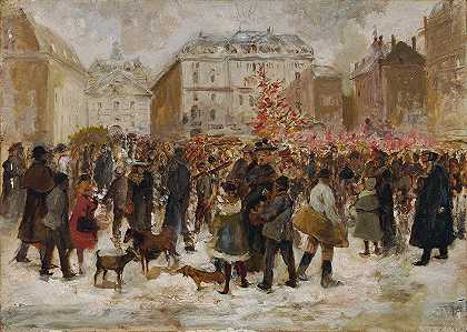 维也纳霍夫圣诞集市`Weihnachtsmarkt am Hof in Wien (1883) by Ernst Juch