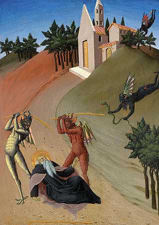《被恶魔折磨的圣安东尼修道院院长》，1435-1440年`Saint Anthony Abbot Tormented by Demons, 1435-1440 by Sano di Pietro