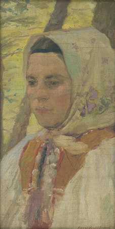 坐着的女孩的头`Head of a Seated Girl (1905) by Elemír Halász-Hradil