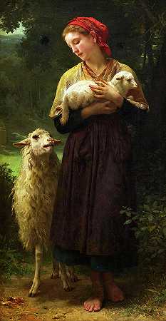 《牧羊女》，1873年`The Shepherdess, 1873 by William-Adolphe Bouguereau
