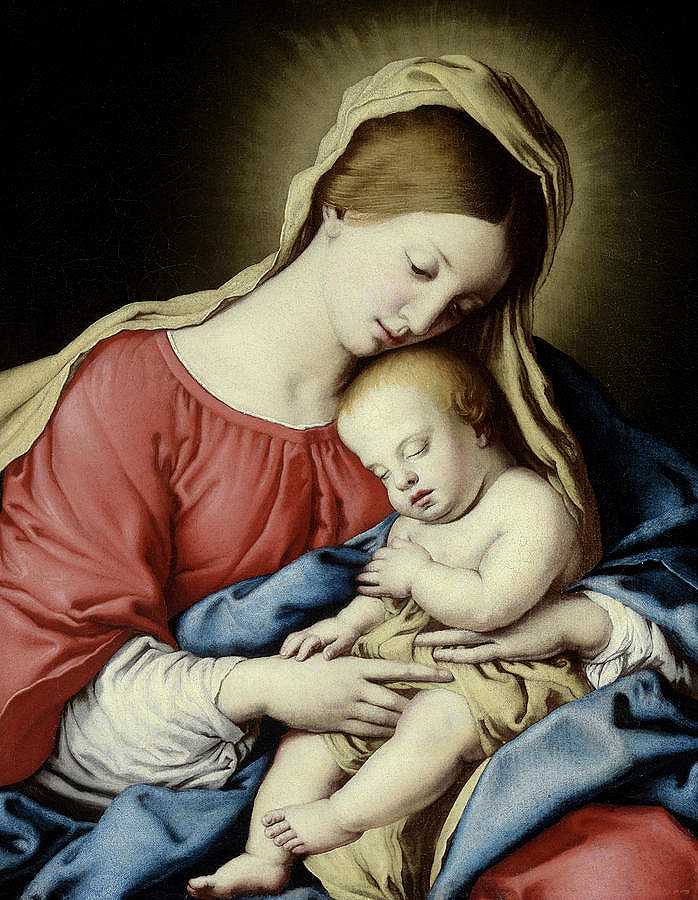 《女子与孩子》，1630-1640年`Virgin and Child, 1630-1640 by Giovanni Battista Salvi da Sassoferrato