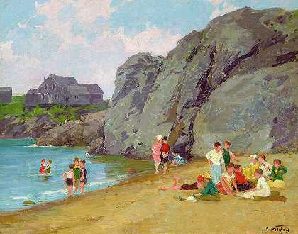 洗澡时间`The Bathing Hour by Edward Henry Potthast