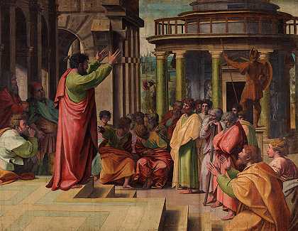 保罗在雅典布道，1515-1516年`Paul Preaching at Athens, 1515-1516 by Raphael