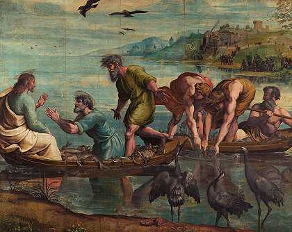 1515-1516年的《神奇的鱼潮》`The Miraculous Draught of Fishes, 1515-1516 by Raphael