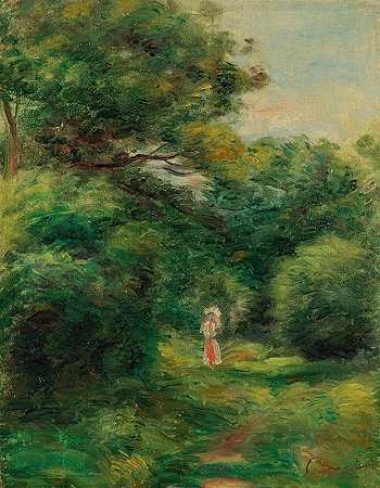 走进树林，抱着孩子的女人`Allée Dans Un Bois, Femme Avec Enfant Dans Les Bras (1900) by Pierre-Auguste Renoir