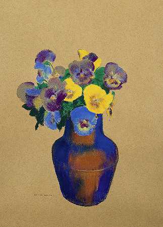 三色紫罗兰，1905年`Pansies, Dated 1905 by Odilon Redon