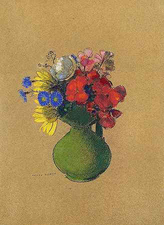 天竺葵和野花，1905年`Geraniums and Flowers of the Field, 1905 by Odilon Redon