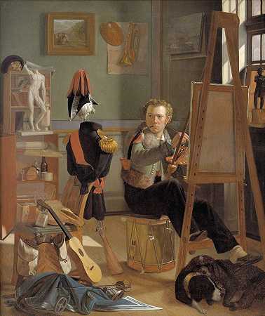 战斗画家约根·索恩在他的工作室里`The Battle~Painter Jørgen Sonne in his Studio (1823 – 1825) by Ditlev Blunck