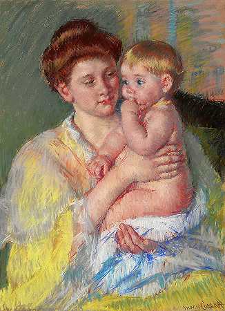 食指含在嘴里的小约翰，1910年`Baby John with Forefinger in His Mouth, 1910 by Mary Cassatt