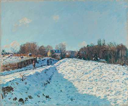 卢韦西安的雪效应`Effet De Neige À Louveciennes (1874) by Alfred Sisley