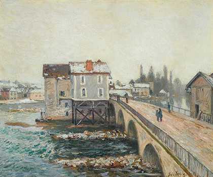 莫雷特桥和磨坊-效果冬季`Le Pont De Moret Et Les Moulins – Effet Dhiver (1890) by Alfred Sisley