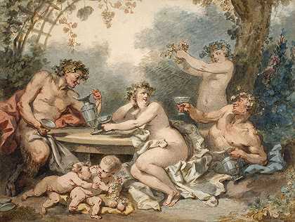 仙女和野生动物`Nymphes et faune (1767) by Jacques-Philippe Caresme