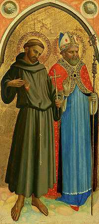 圣方济各和一位圣徒主教，1420年`Saint Francis and a Bishop Saint, 1420 by Fra Angelico
