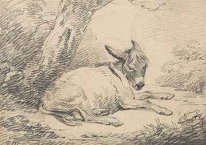 树下驴子的研究`Study of a Donkey Under a Tree (after 1796) by George Morland