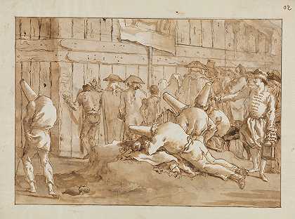 马戏团外的朋奇尼罗`Punchinellos Outside a Circus (late 18th–early 19th century) by Giovanni Domenico Tiepolo