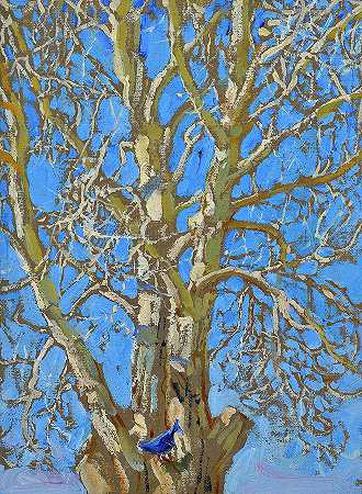 新墨西哥州的柳树和蓝鸟`Crack Willow and Blue Bird in New Mexico by Akseli Gallen-Kallela
