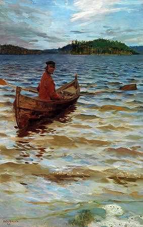 划船上岸`Rowing to the Shore by Akseli Gallen-Kallela