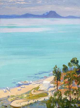 突尼斯湾，早晨`The Bay of Tunis, Morning by Sir John Lavery