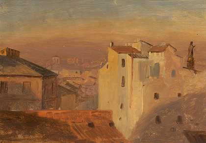 屋顶，罗马，意大利`Rooftops, Rome, Italy (1868–69) by Frederic Edwin Church