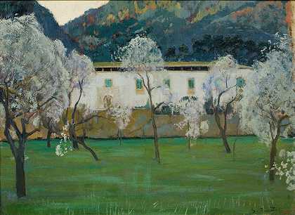 白宫农舍（马略卡岛布约拉）`White Farmhouse (Bunyola, Majorca) (1902) by Santiago Rusiñol