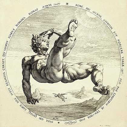 伊卡洛斯，来自四个耻辱者`Icarus, from The Four Disgracers by Hendrik Goltzius