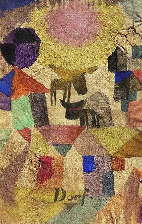 像村庄一样，房子，2头牛`Village-like, Houses, 2 Cattle by Paul Klee