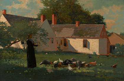农家庭院场景`Farmyard Scene (C. 1872–74) by Winslow Homer